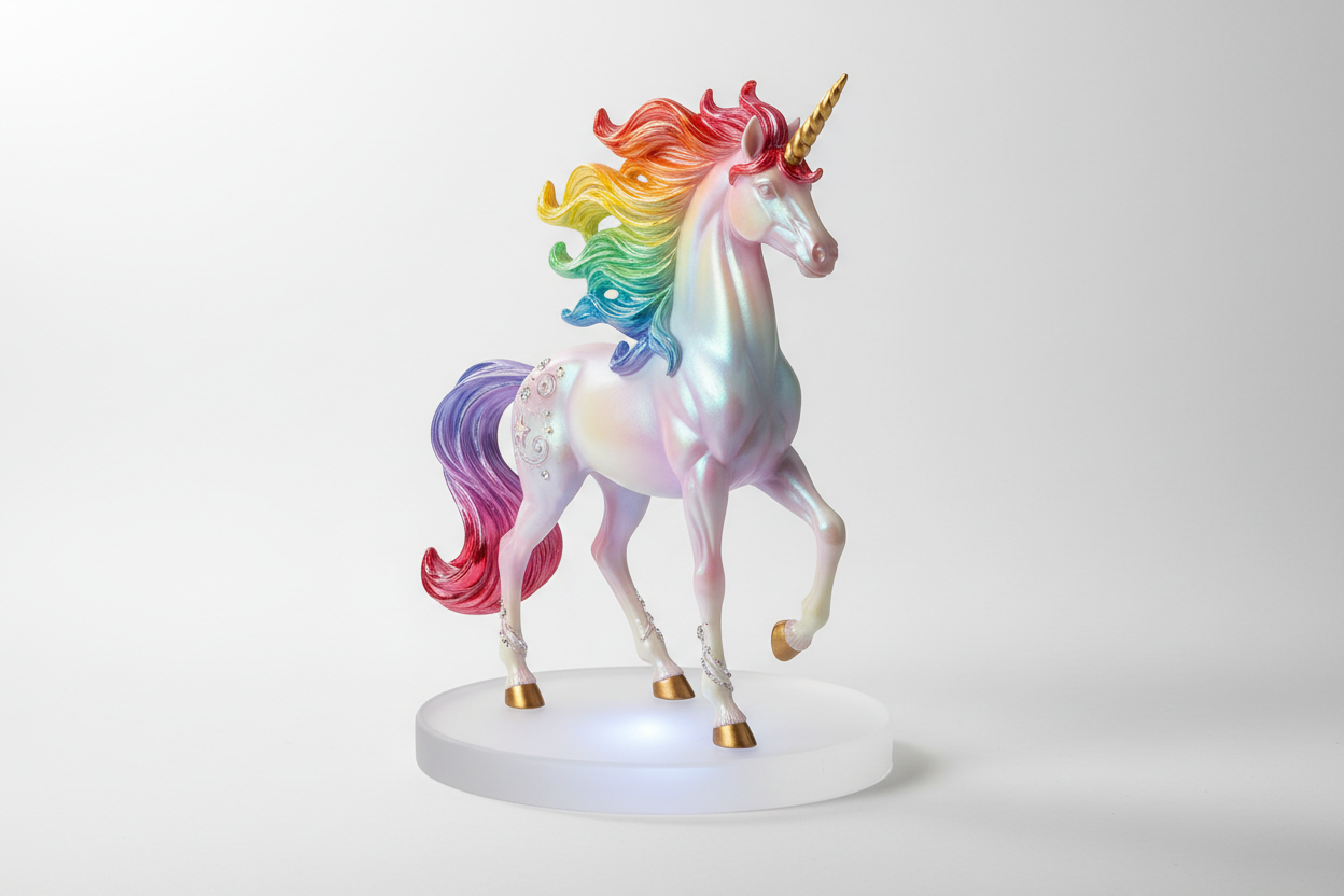 Élégante figurine de licorne enchantée aux couleurs pastel irisées. Sa crinière arc-en-ciel et sa corne dorée en font une pièce magique qui ravira petits et grands.